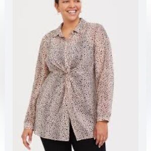 Torrid Chiffon Twist Front Tunic Shirt Tan Leopard Print Plus Size 5X